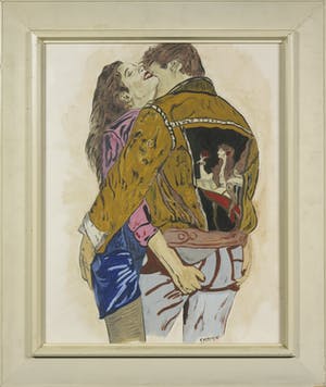 Niet of onleesbaar gesigneerd - Gouache, Omhelzing - Ingelijst kopen? Bied vanaf 1!