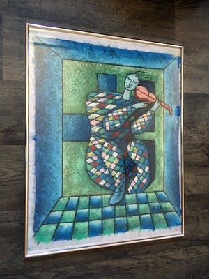 Niet of onleesbaar gesigneerd - Vioolspelende clown - acryl op geprepareerd linnen, ingelijst kopen? Bied vanaf 1!