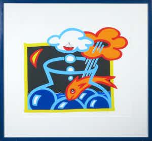 Marijke van Os - Zeefdruk, Fishstory II - Ingelijst verkocht voor € 35!