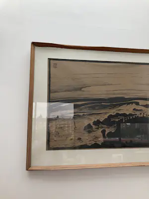 Jan Giesen - Kustgezicht - Houtsnede, Ingelijst kopen? Bied vanaf 40!