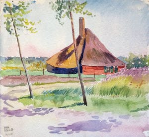 Han Krug - Aquarel "Boerderij" kopen? Bied vanaf 35!