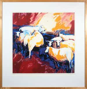 Gerda Elfring - Zeefdruk, Schapen - Ingelijst verkocht voor € 35!