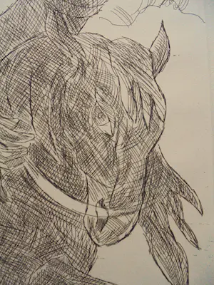 Jan Sierhuis - Grote, gedetailleerde ets, ruiter te paard. kopen? Bied vanaf 75!