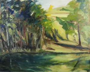Liz Strick - Olieverf op doek, Ampleforth Lakeside, North Yorkshire - Ingelijst kopen? Bied vanaf 1!