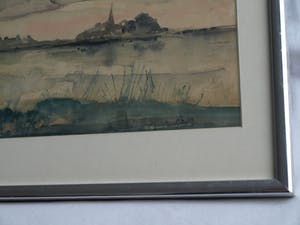 Niet of onleesbaar gesigneerd - Ingelijste aquarel, “Landschap met water” – gesigneerd ‘v. Os’ kopen? Bied vanaf 1!