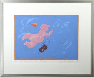 Wouter Stips - Zeefdruk, Vrije val met tasje - Ingelijst kopen? Bied vanaf 50!