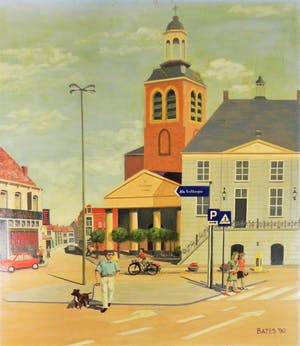 Niet of onleesbaar gesigneerd - BATES- Naïef geschilderde Bloemenmarkt Roosendaal 3 kopen? Bied vanaf 1!