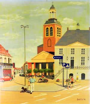 Niet of onleesbaar gesigneerd - BATES- Naïef geschilderde Bloemenmarkt Roosendaal 3 verkocht voor € 1!