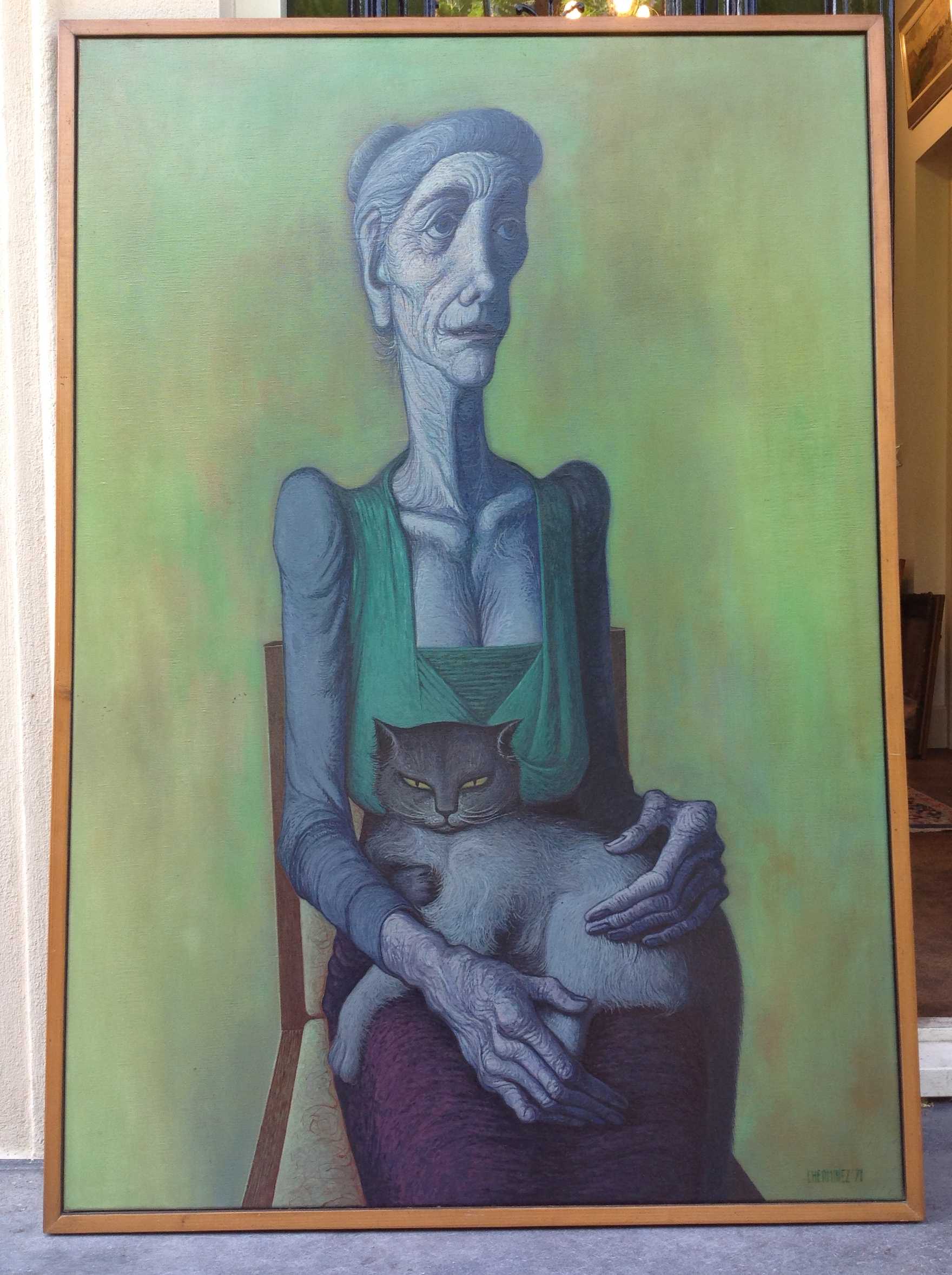 Theo  l' Herminez - Vrouw met kat  kopen? Bied vanaf 4500!