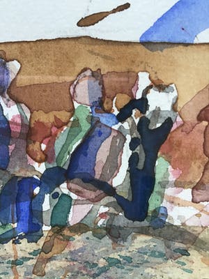 Jaap Ploos van Amstel - Vliegers op het strand, Aquarel, gesigneerd en ingelijst kopen? Bied vanaf 45!