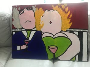 Niet of onleesbaar gesigneerd - Gezellig gezelschap - Man & Vrouw drinken wijn kopen? Bied vanaf 1!