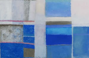 Milou Honig - Gouache, Geometrisch-abstracte compositie in blauw, wit en roze - Ingelijst kopen? Bied vanaf 35!