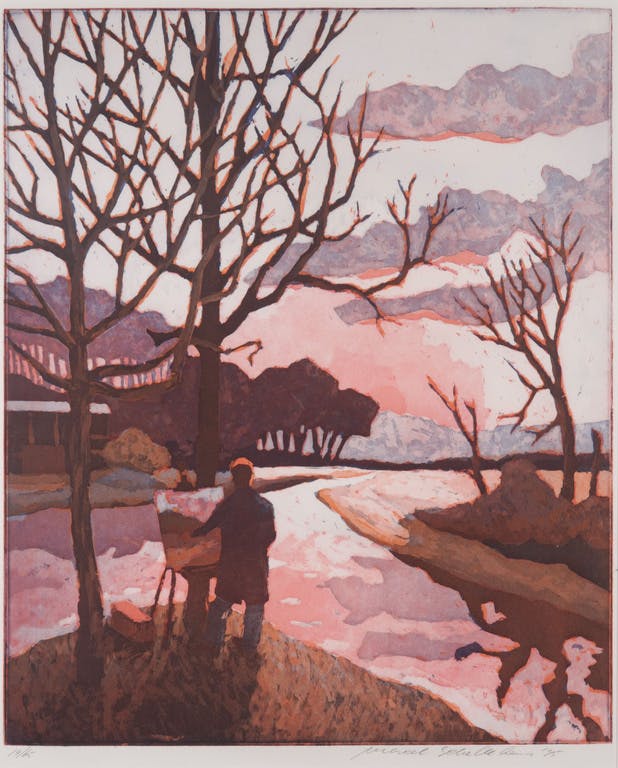 Marcel Schellekens - Marcel Schellekens: Ets, En plein air - Ingelijst verkocht voor € 120!