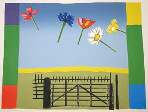 Harrie Gerritz - Zeefdruk, Landschap met hek en bloemen kopen? Bied vanaf 1!