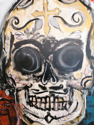 Leyton Rowley - Dias Los Muertos 2019 GROTE KLEURRIJKE SCHILDERIJ kopen? Bied vanaf 700!