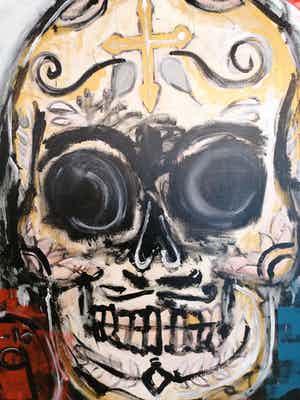 Leyton Rowley - Dias Los Muertos 2019 GROTE KLEURRIJKE SCHILDERIJ verkocht voor € 700!