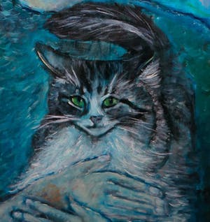 Kiss Riemvis - Olieverf op board, Portret met katten (Groot) kopen? Bied vanaf 10!