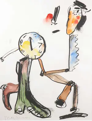 Anton Martineau - Krijt en aquarel op papier, De tijd loopt hard vooruit - Ingelijst (inclusief boek!) kopen? Bied vanaf 150!