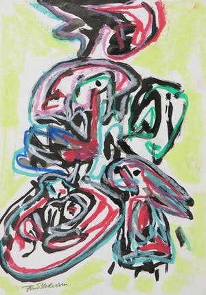 Finn Pedersen - Gemengde techniek op papier, Figuren kopen? Bied vanaf 1!