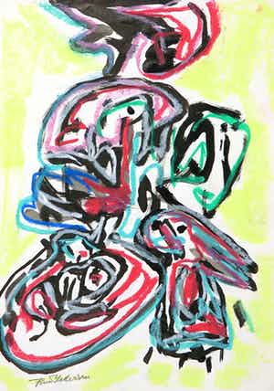 Finn Pedersen - Gemengde techniek op papier, Figuren verkocht voor € 1!