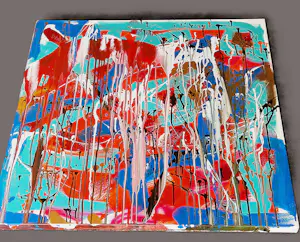Rick Triest - "Spetterende" en (goud)kleurige (100x100cm) gemengde techniek op doek kaufen? Bieten Sie von 80!