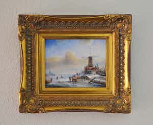 Niet of onleesbaar gesigneerd - Hollands winterlandschap - Olieverf op paneel - Gesigneerd verkocht voor € 10!