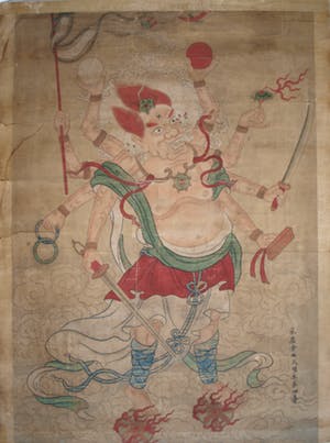 Niet of onleesbaar gesigneerd - Aquarel , “Toornige Bodhisattva” – 19e Eeuw – GROOT - Boeddhisme kopen? Bied vanaf 1!