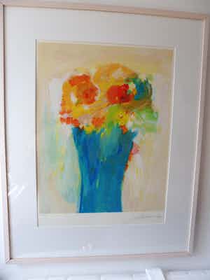 Eugene Brands - Zeefdruk van Eugene Brands ( CoBrA) - Blauwe Vaas verkocht voor € 240!