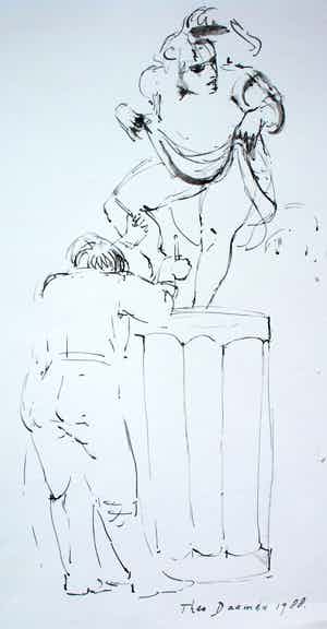 Theo Daamen - pen en inkttekening: erotische voorstelling - 1988 verkocht voor € 70!
