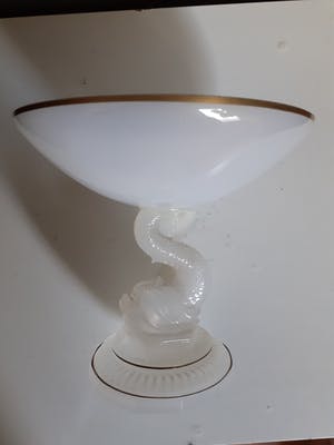 Cristallerie de Portieux - Melkglas Sierschaal Fish/Dolfijn met gouden rand kopen? Bied vanaf 35!