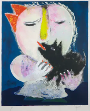 Juan Garcia Ripolles - Zeefdruk op papier, Nina con Perrito - Ingelijst kopen? Bied vanaf 200!