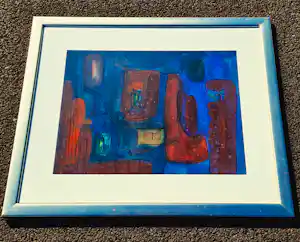 Riek Schagen - Grote gemengde techniek – abstracte compositie – gesigneerd & mooi ingelijst verkauft für € 80!