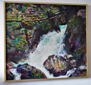 Jacobus Doeser - bruggetje boven een waterval - olieverfschilderij, fors formaat verkocht voor € 50!