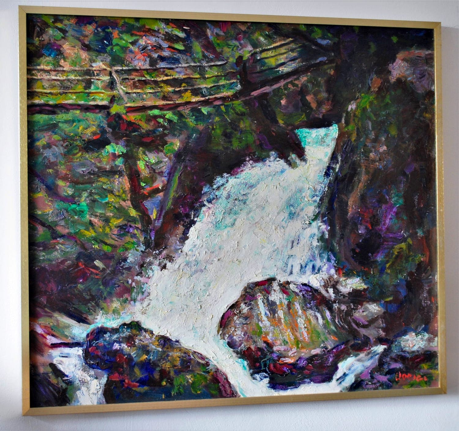 Jacobus Doeser - bruggetje boven een waterval - olieverfschilderij, fors formaat verkocht voor € 50!