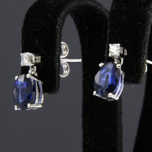 18K Goud - witgouden oorhangers bezet met saffier en briljant geslepen diamat kopen? Bied vanaf 280!