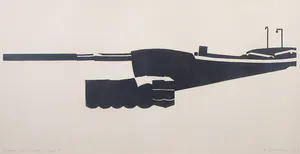 Ada Buitelaar - Linosnede, Schepen en olievaten - Ingelijst kopen? Bied vanaf 1!