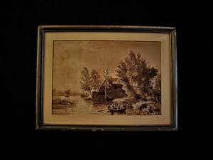 Niet of onleesbaar gesigneerd - ca. 1900 geschilderde Sepia - Haagse School - personen in bootje kopen? Bied vanaf 10!