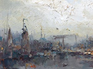 Jan Bevort - Olieverf op doek, Gezicht op Amsterdam - Ingelijst (Groot) kopen? Bied vanaf 200!