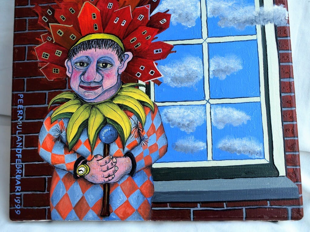 Peer Mijland - Olieverf op doek, De makelaar in Huizen – gesigneerd – 1999  kopen? Bied vanaf 100!