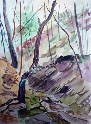 Han Krug - Aquarel "Ardennen" 1950 kopen? Bied vanaf 30!
