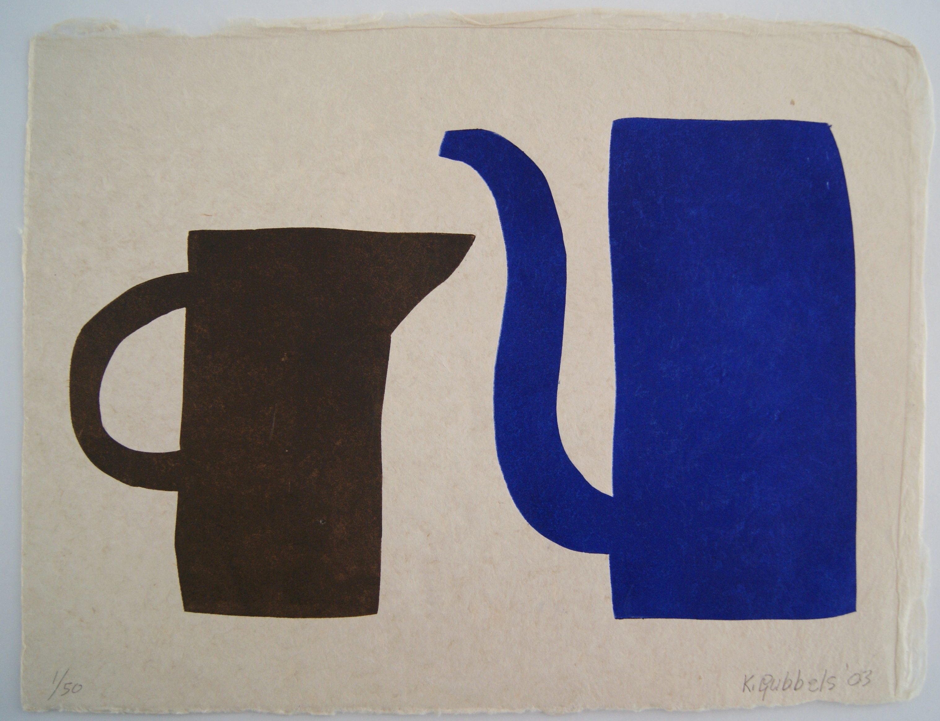 Klaas Gubbels - fraaie houtdruk 'Samen' - 2003 kopen? Bied vanaf 325!