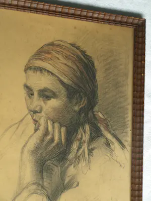 Hendricus Dievenbach - Ingelijste tekening , Portret vrouw kopen? Bied vanaf 50!