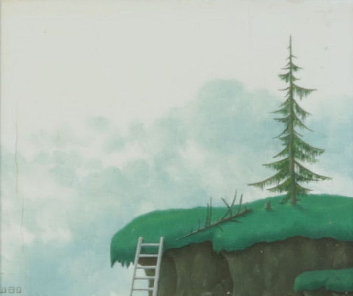 Ron Watts - Olieverf op hardboard, Friedrich was here - Ingelijst kopen? Bied vanaf 100!