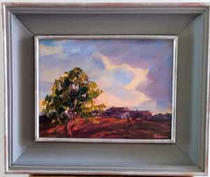 Niet of onleesbaar gesigneerd - intense kleuren in olieverf, origineel kunstwerk in mooie lijst verkocht voor € 1!