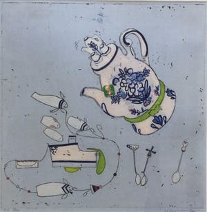 Ellen van Toor - Thee | kleurenets met inkt - ingelijst kopen? Bied vanaf 55!