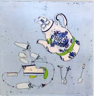 Ellen van Toor - Thee | kleurenets met inkt - ingelijst verkocht voor € 55!