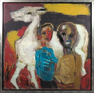 Martin van Wordragen - Olieverf op doek, Twee knapen met ezel - Ingelijst (Groot) kopen? Bied vanaf 350!