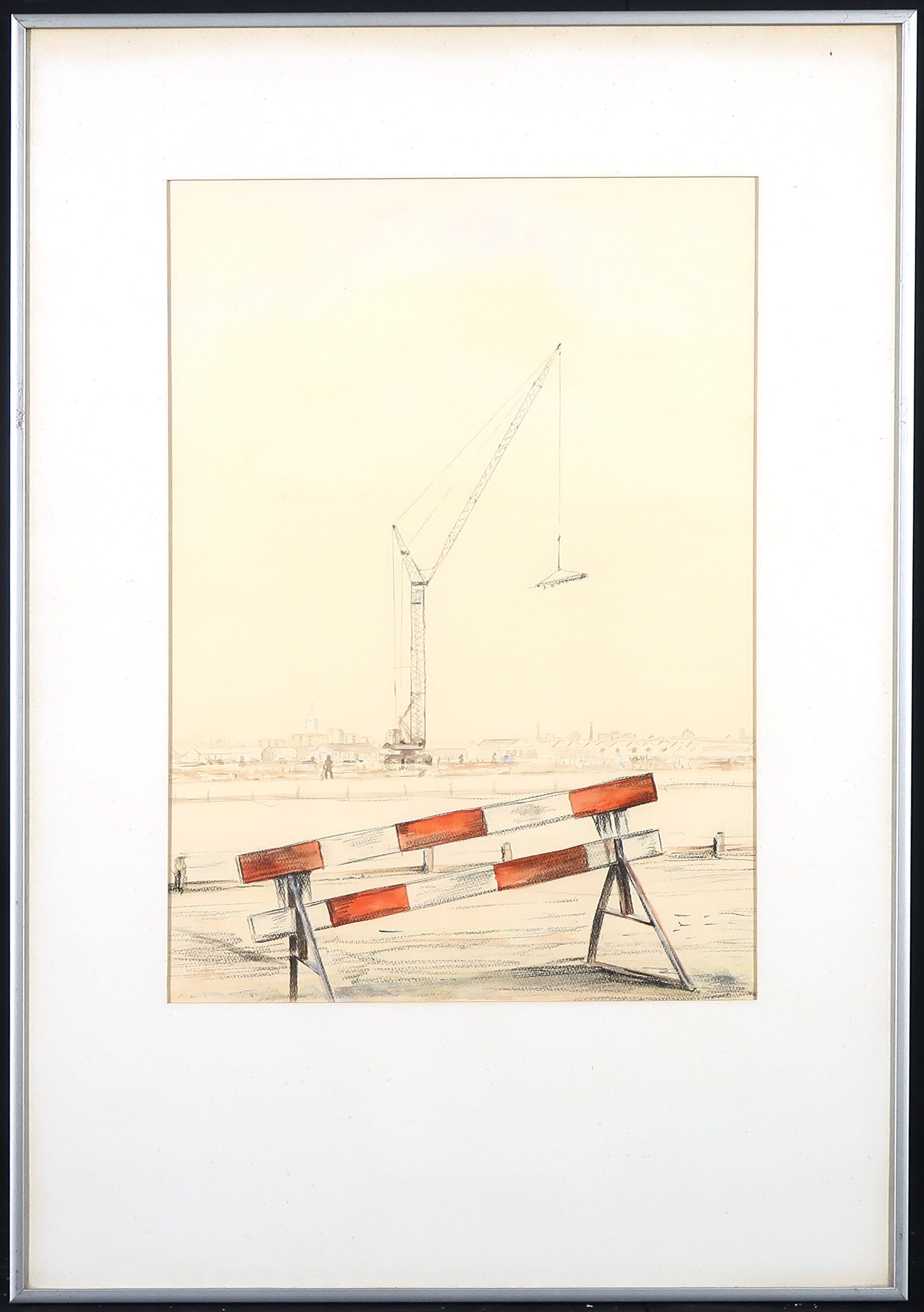 Niet of onleesbaar gesigneerd - Krijt en aquarel, Rode afzetting - Ingelijst kopen? Bied vanaf 1!