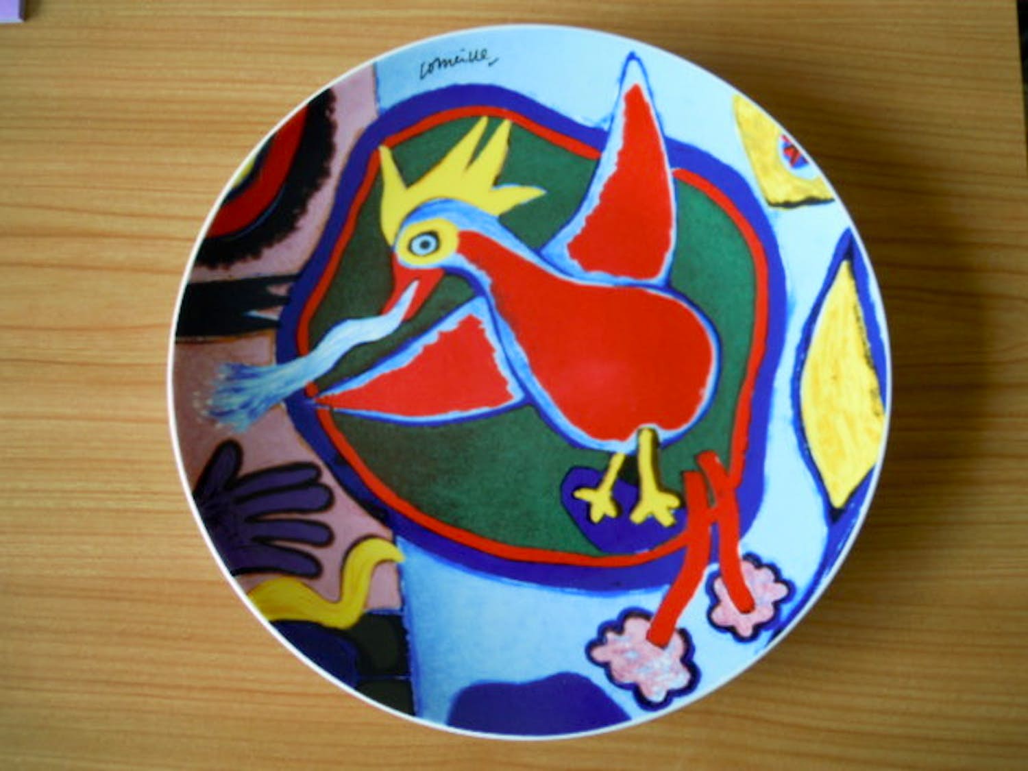 Corneille - Grote schaal met de rode vogel 30 cm doorsnede in perfecte staat.LAATSTE KANS !! verkocht voor € 20!