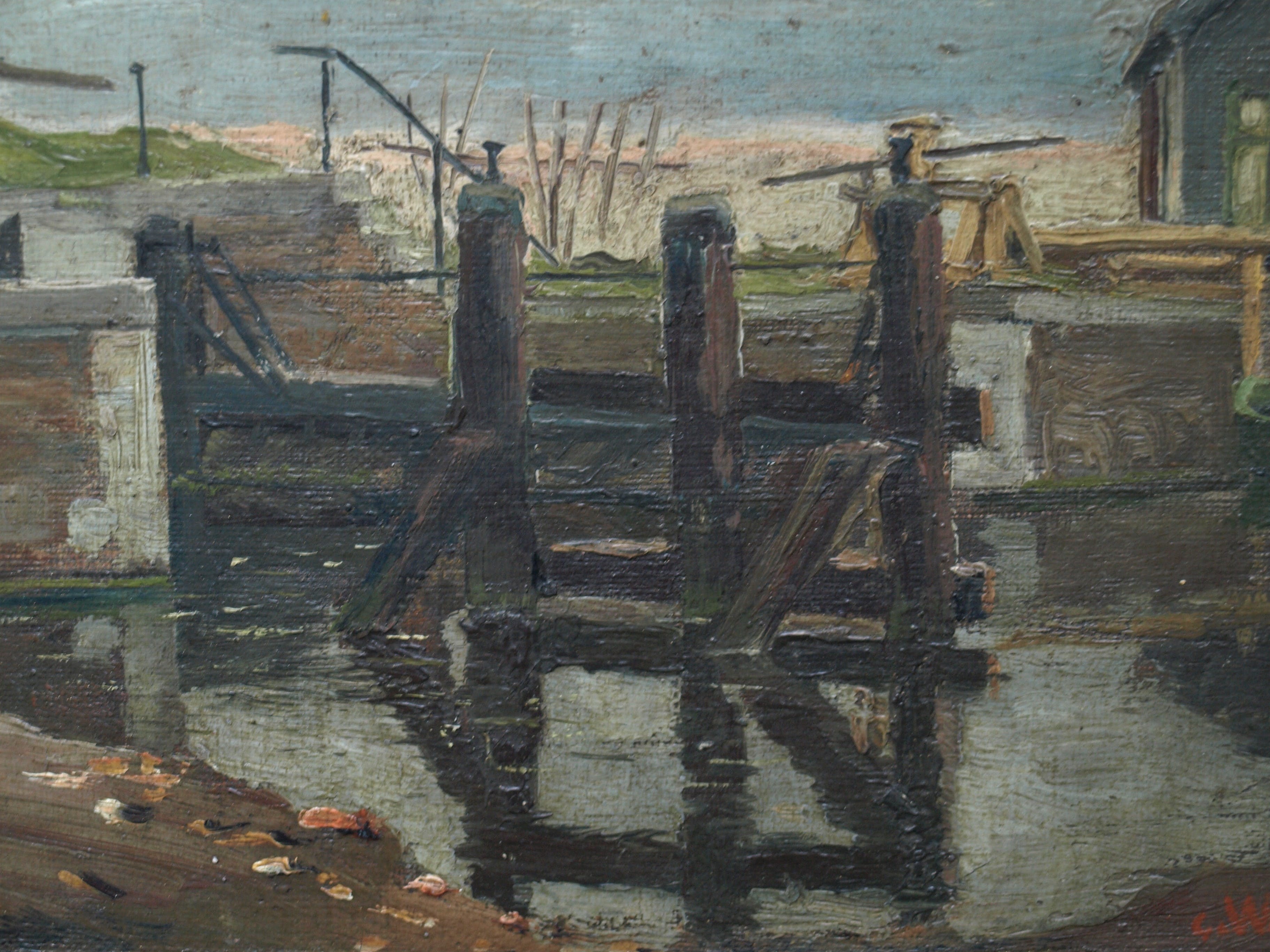 George Wildschut - Olieverf op doek op paneel (Marouflé) – Huisje aan de sluis – ingelijst –ca 1935 kopen? Bied vanaf 75!